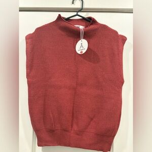 Anzabess Women's Sleeveless Ribbed Mock Neck Sweater - Brick Red